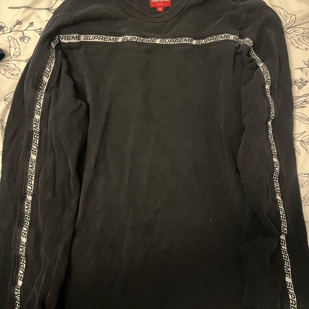Supreme Black Long-Sleeve Crew With Logo Tape